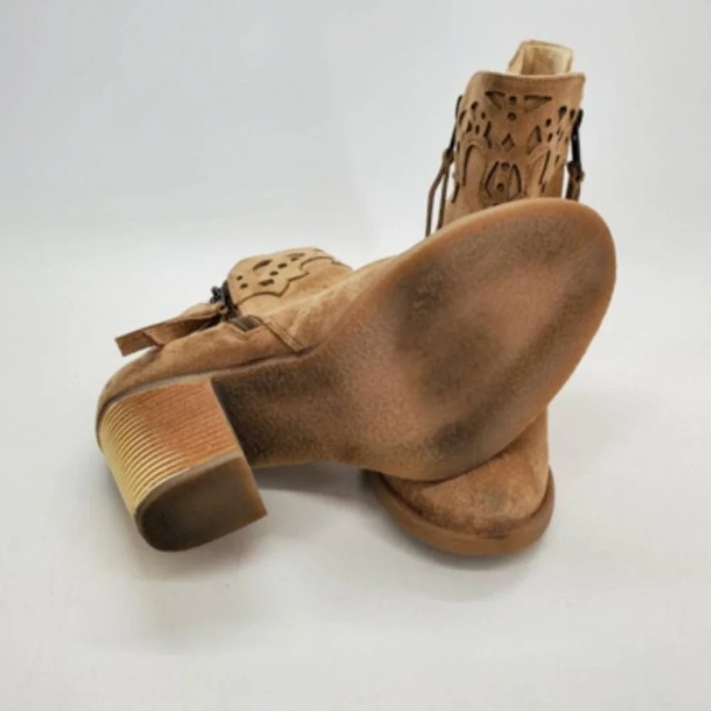 Not Rated Womens Ankle Boots Booties Brown Stacked Heels Side Zip Cutout 6.5